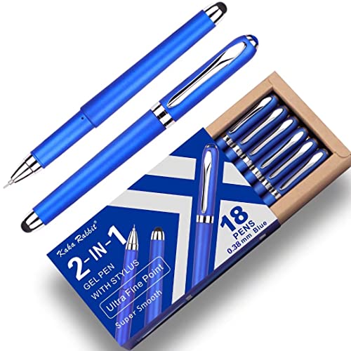 Stylets à bille encre gel x18 avec pointe extra fine 0.38 mm bleue et clip métal