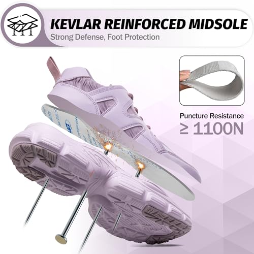 Image of Breathable Steel Toe Sneakers for Women Lightweight Puncture Proof Work Shoes Non Slip Safety Tennis Shoes Comfortable for Construction Industrial Warehouse