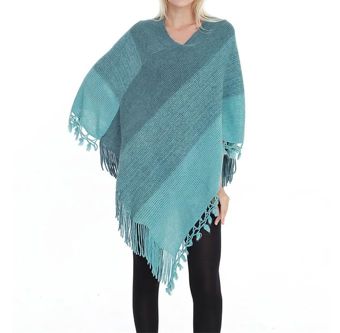 Mantelli da donna in maglia a righe per primavera autunno patchwork nappa poncho mantelli maglione