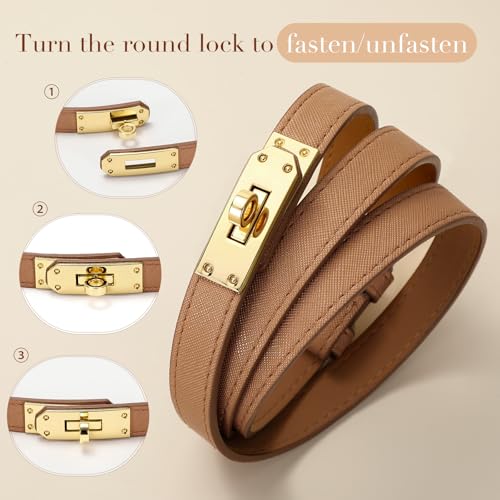 IAKING Women Skinny Leather Belt with Turn-lock Belt Adjustable Belt for Women Thin Belts for Jeans Pants Dresses2
