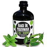 Black Oil Mouthwash, Sweet Tea Tree~Spearmint, Coconut + Sesame + Avocado Oil Super Blend, 15 oz Glass Bottle, Activated Charcoal & Xylitol for Oil Pulling. Whitening, dry mouth & remineralization