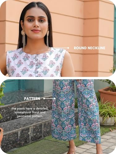 Image of Leriya Fashion Co ord Set for Women Stylish | Jumpsuit for Women Stylish | Sleeveless Printed Crop Top Pant Set | Daily Summer Casual 2 Piece Party & Vacation Outfit