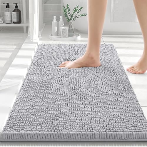 Homaxy Tapis de Bain Antiderapant,Tapis Salle de Bain en Microfibre Chenille Douce,Tapis de Bain Absorbant,Lavable en Machine - - 40 x 60 cm - Gris Clair