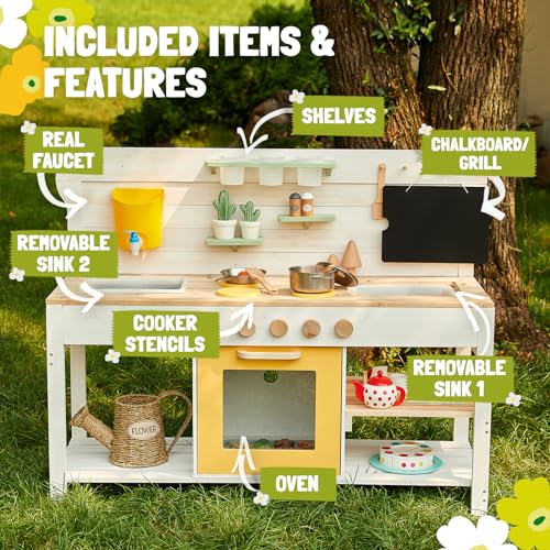 Giant bean Mud Kitchen for Kids Outdoor, Deluxe Wooden Toy Play Kitchen Set, with Sand and Water Sink, Blackboard and Kitchen Accessories for Boys and Girls Ages 3-8 Indoor & Outdoor Activities - Thumbnail 7
