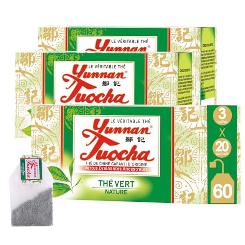 Yunnan Tuocha Zouji – Té Verde Natural Bio – Antioxidantes – 60 Bolsitas (3×20) - 120g - Origen Garantizado de Yunnan