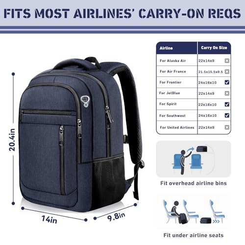 Image of Travel Backpack, Extra Large 45L Travel Backpack for Men & Women, Expandable Laptop Bag, Water Resistant Computer Backpack Fits 18.4 Inch Laptop, Lightweight Daypack for Flight, Blue