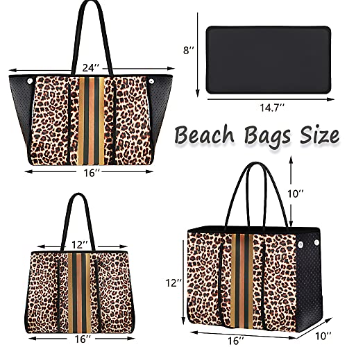 Neoprene Tote Bag, Beach Bag Waterproof Sandproof, Tote Bag for Women, Large Tote Bag with Portable Wallet for Beach, Swimming, Gym bag, Travel bag （Leopard Print）3