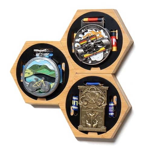 Image of Medal Hanger Display - Honeycomb Marathon Medal Hanger, Race Medal Holder Rack for Wall with No-Drill Adhesive Mounting, Stylish Holder for Running Medals