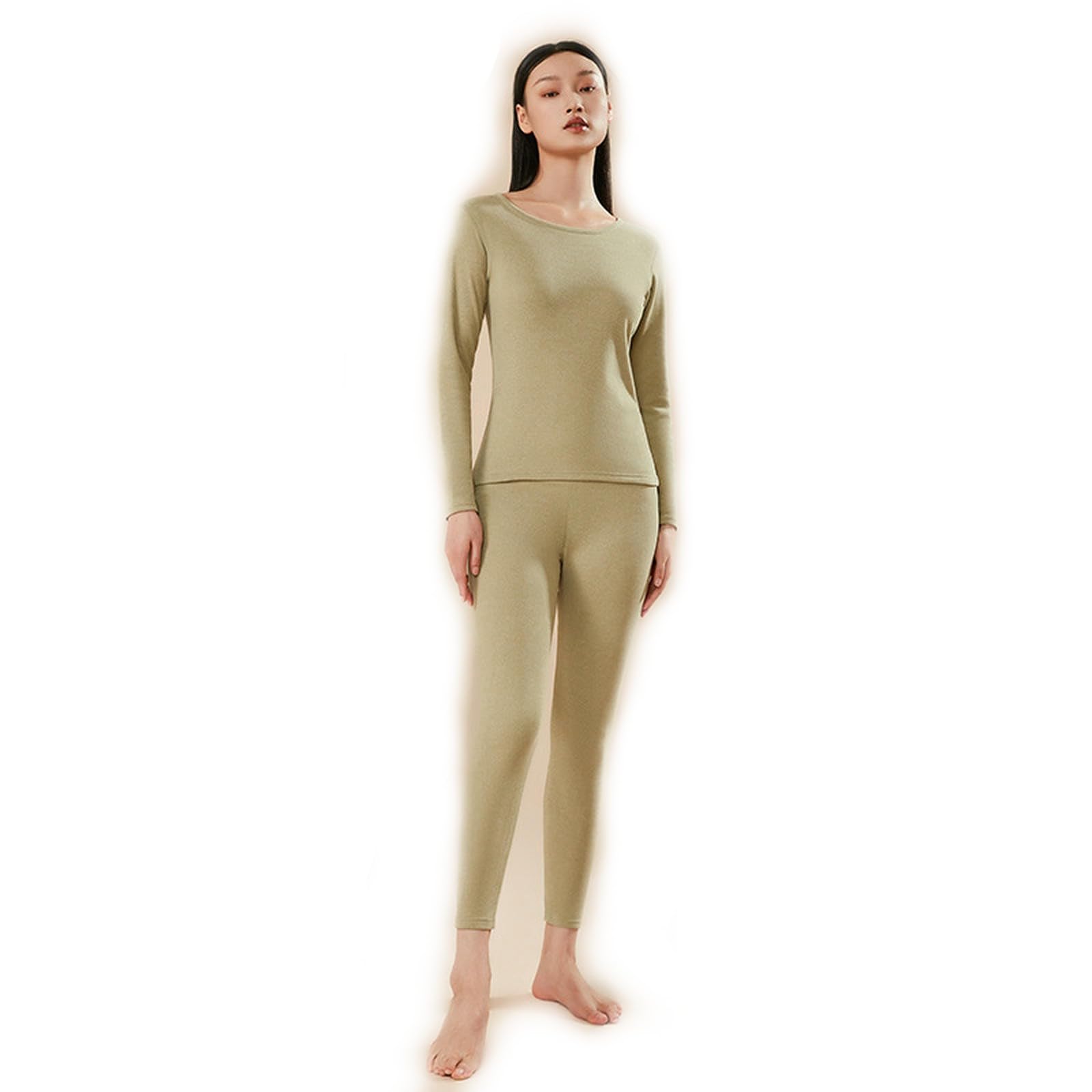 Ropa Interior térmica Conjunto De Pantalones Largos Abrigo Otoño E Invierno Seda Cachemira Invierno-Mujer-Matcha Verde-Talla Mujer M (80-90 Libras)