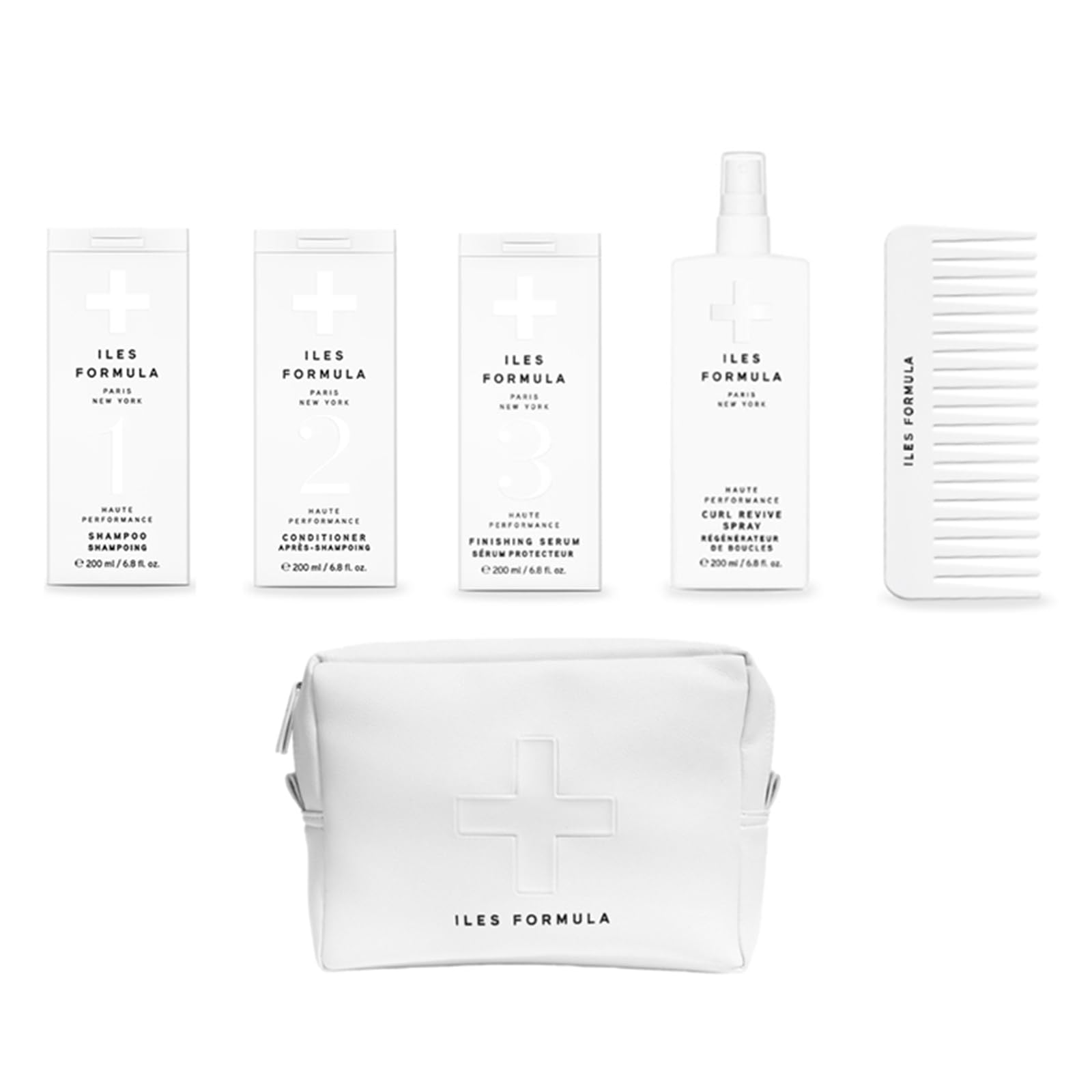 Extension Pack – Shampoo + Conditioner + Finishing Serum + Curl Revive Spray & Conditioner Distribution Comb in Faux Leather Beauty Bag (6-Piece Set) - Sulfate, Silicone & Paraben Free