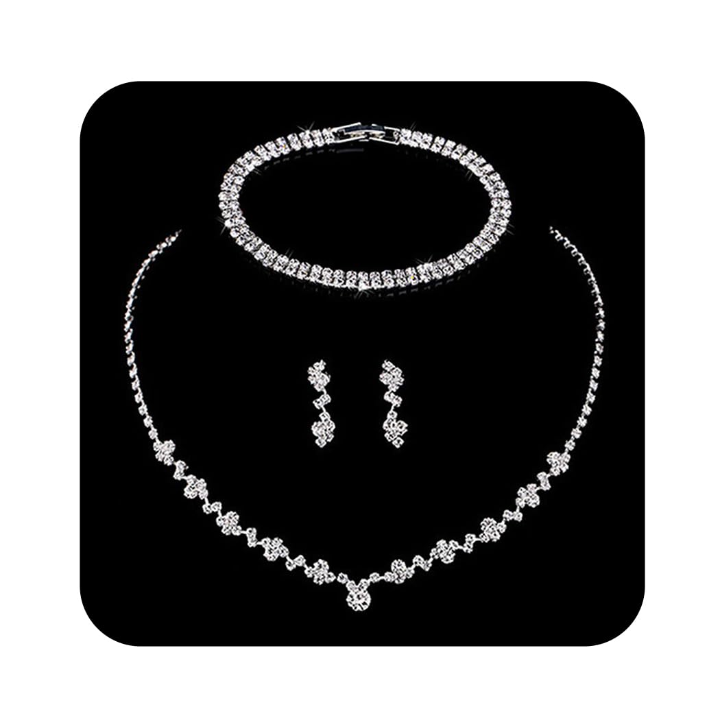 Ushiny Conjuntos de joyas de boda, collar de diamantes de imitación de plata, conjunto de pulseras de circonio cúbico, conjunto de joyas de dama de honor para mujeres y niñas (XT-031-2)