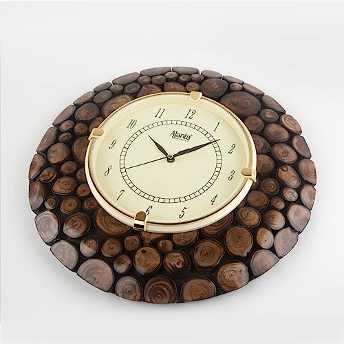 Image of HS HINDUSTANI SAUDAGAR Nature Knots Wooden wall Clock Handcrafted lyptus Wood Ideal for Home Decor Living Study Bedroom Dining Guest Room Kitchen Hall Size: 30 cm Diameter (11.81 inches)