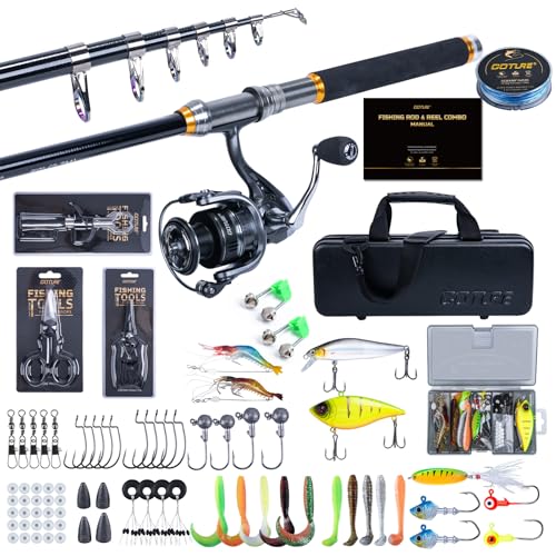 Goture Angelset mit Teleskop-Angelruten (24T Carbon), 2,1m Angelrute Set Komplett 5.2:1 Spinnrolle, 150m/14kg Schnur, Köderbox & Tragetasche – für Salz-/Süßwasser, Reisen–Angelgeschenk Goture Angelset mit Teleskop-Angelruten (24T Carbon), 2,1m Angelrute Set Komplett 5.2:1 Spinnrolle, 150m/14kg Schnur, Köderbox & Tragetasche – für Salz-/Süßwasser, Reisen–Angelgeschenk