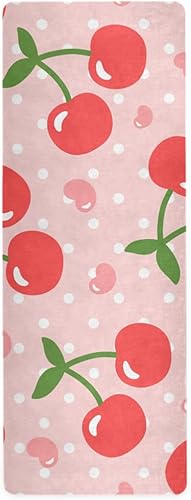 Cherry - Tapete de yoga para mujeres y hombres, 71 x 26 pulgadas, plegable, antideslizante, para pilates, aeróbicos, ejercicios de suelo con bolsa