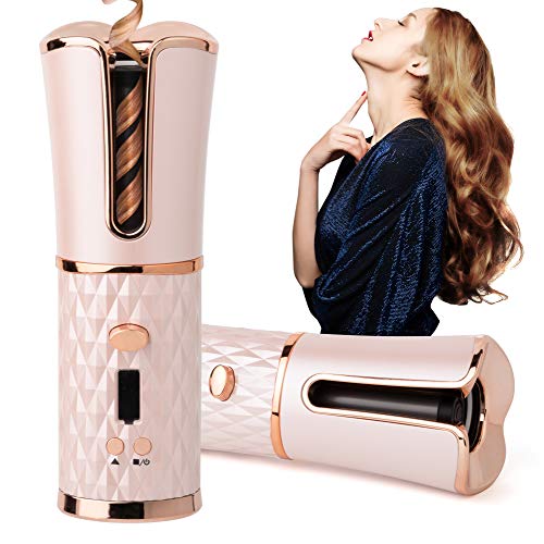 Wireless Automatic Curling Iron, Ceramic Charging Curling Iron with LED Temperature Display, Portable Travel Curling Iron, Long-Lasting Styling, Curly Hair Care Artifact.(Rosegold)