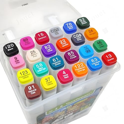 Image of JOUET Two Nib Marker Set, 24 Vibrant Colors, Double-Ended with 1mm and 0.7mm Tips, Washable Ink, Child-Safe Non-Toxic, Ergonomic Design, Portable Storage Case