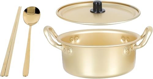 Cabilock Olla coreana de ramen, olla de cocina de ramen con tapa, cuchara y palillos, olla pequeña de fideos coreanos para ramen, de calentamiento