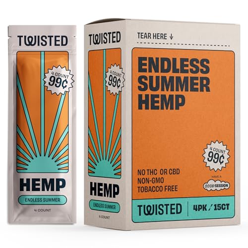 Twisted Hemp Wraps Natural Cigarette Rolling Papers Display | 4 Wraps Per Sleeve | Pack of 15 | 60 Wraps Total (Endless Summer)