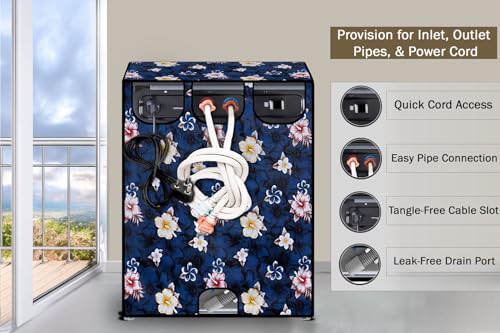 Image of Stylista Washing Machine Cover Compatible For Bosch 8 Kg Front Load Wat24463In Floral Pattern Blue - Polyvinyl Chloride