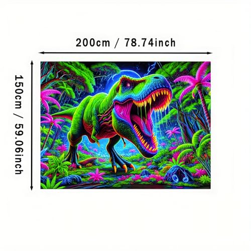Image of BlissYard UV Reactive Dinosaur Blacklight Tapestry Neon T-Rex Dinosaur Wall Tapestry Jungle Forest Fantasy Landscape Wall Hanging for Men Boys Bedroom Home Decor Party Backdrop 59 X 78 inch