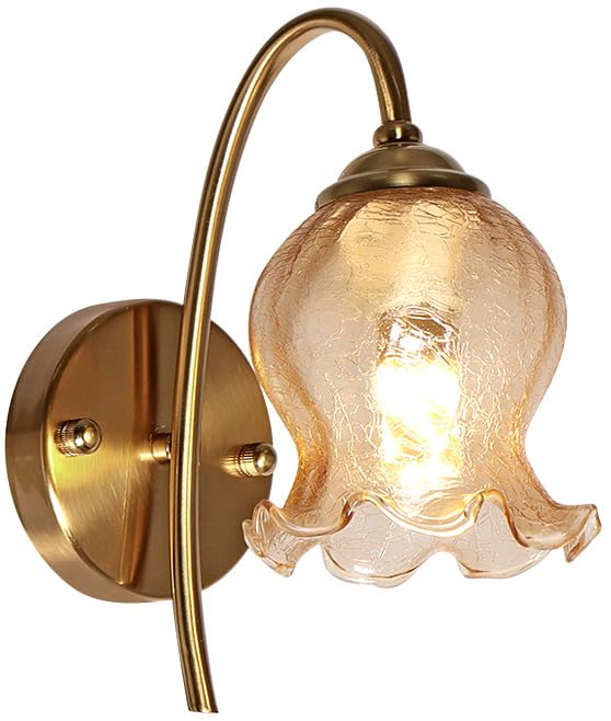 Aplique de pared vintage dorado con flores de vidrio para dormitorio y pasillo rústico