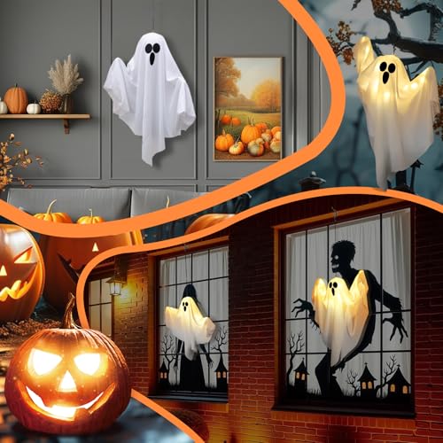 WAFSOOTOO Halloween Light Up Hanging Ghosts Kit, 2 Pack, White - image 8