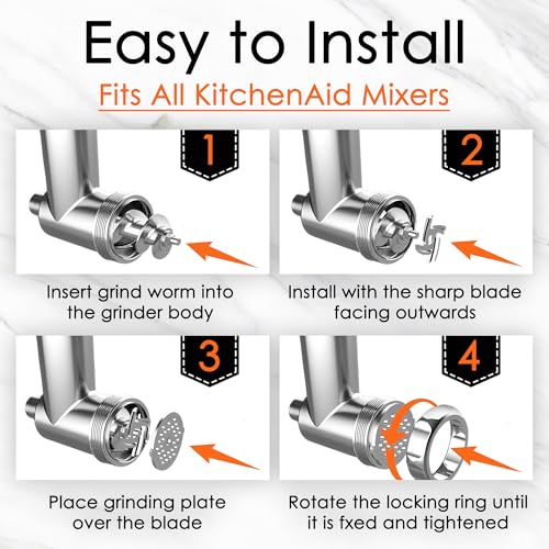 Image of Stainless Steel Meat Grinder Attachment for KitchenAid Mixers | For KitchenAid Mixers of All Models, Sausage Stuffer, Food Processor, Dishwasher Safe, Heavy Duty, Mixer /Machine NOT Included