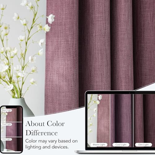 Image of NICETOWN Short Faux Linen Greyish Purple Blackout Curtains 63 inches Long for Kitchen - Privacy Panels for Living Room Bedroom, Modern Farmhouse Style Easy Care Grommet Top, 2 Panels, W42 by L63