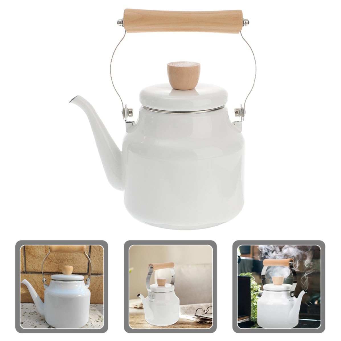 Bouilloire Émaillée Japonaise 2,5l pour Café et Thé, Blanche