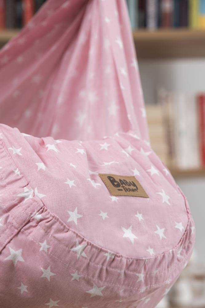 CARPETIA BABYTRAUM Baby FEDERWIEGE Einschlafhilfe ruhiger & erholsamer Schlaf | weiße Sterne pink