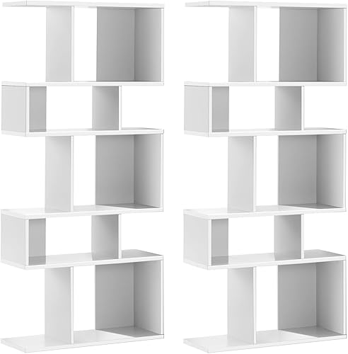 Giantex Juego de 2 estanterías geométricas de 5 niveles, madera de 70 pulgadas de alto, estantes abiertos independientes con dispositivo antivuelco,