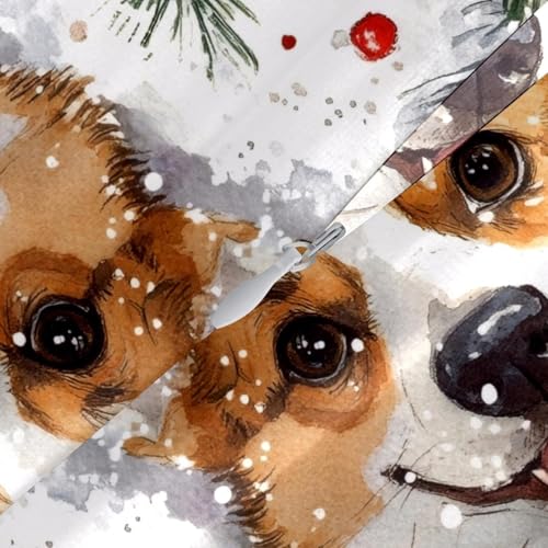 Housse coussin velours Noël aquarelle Corgi 50x50cm