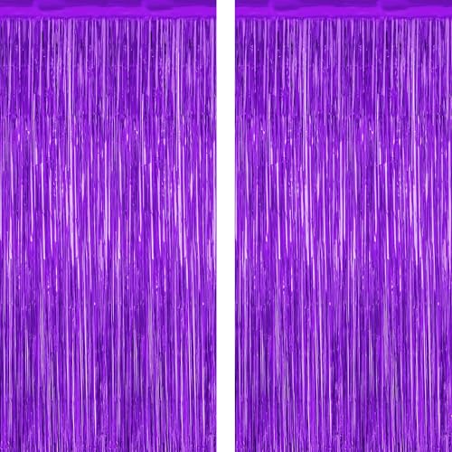 Image of ZATAYE 2 Pack Purple Foil Curtain Streamer Decorations | Purple, Metallic Foil, 3.28 x 7.05 FT, Tinsel Backdrop, Foil Curtain Streamer, Party Decor, Photo Booth Door Wall Decor