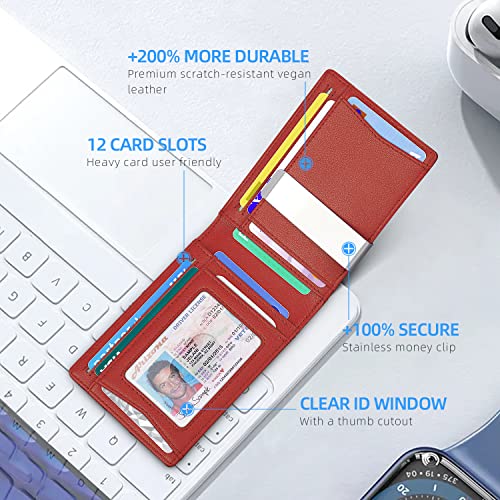 Image of Zitahli Slim Wallet for Men,RFID Blocking Leather Bifold with Money Clip | Minimalist Front Pocket Design, Holds 12 Cards, RFID Protection, Gifts for Men on Birthdays, Father's Day, and Christmas