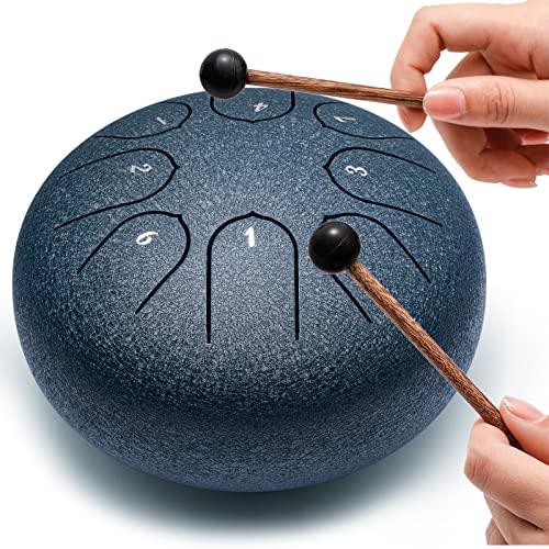 Lronbird-Steel-Tongue-Drum-6-Inch-8-Notes-C-Key-Handpan-Drums-Small-Concert-Percussion-Instrument-with-Music-Book-Mallets-Bag-for-Kids-Adults-Meditation-Yoga-Zen-Sound-Healing-Unique-Gifts-Navy