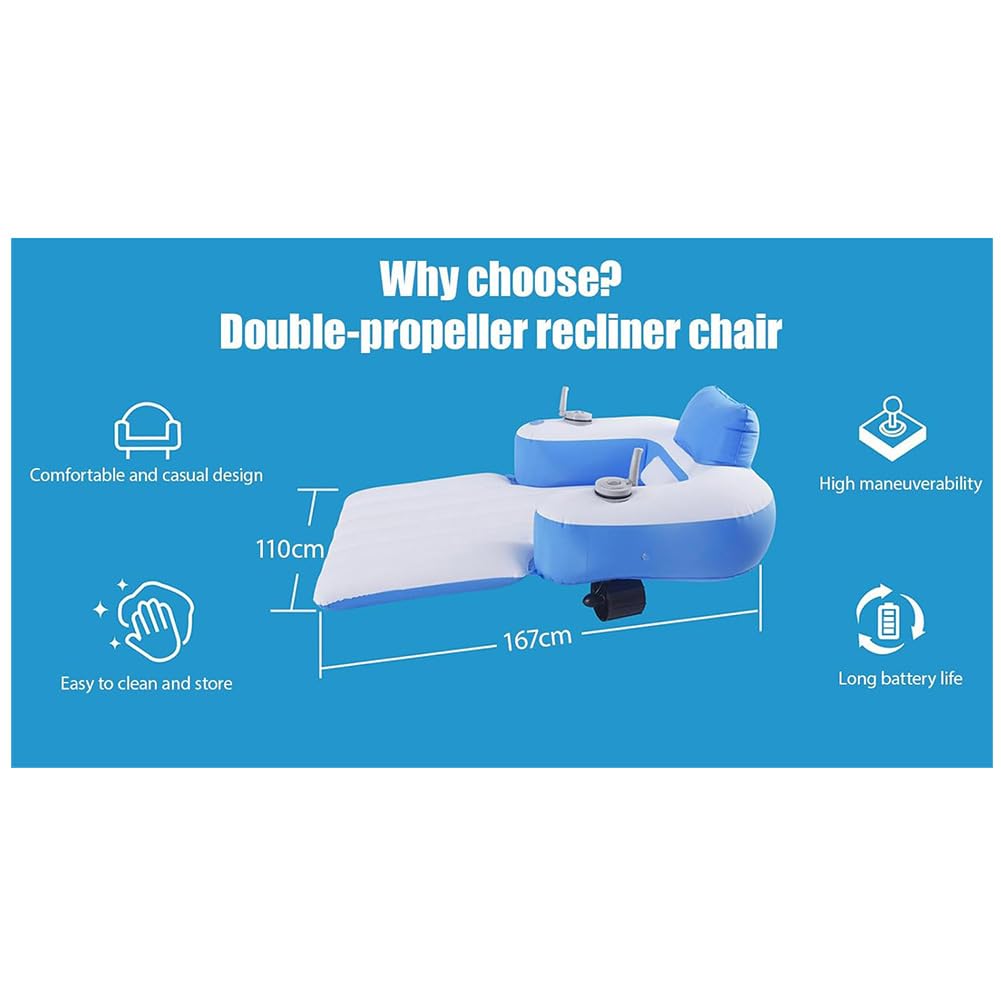 Silla Hinchable Motorizada para Piscina, Tumbona Flotante EléCtrica con HéLices, Balsa FáCil De Usar para Adultos, Flotador Motorizado para Adultos