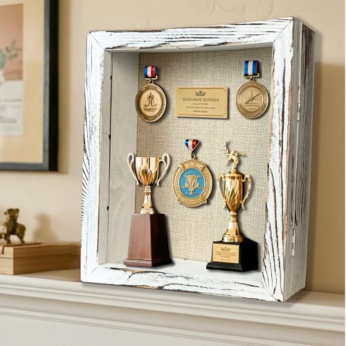 Image of White Shadow Box Frame 8x10 Shadow Boxes 2.6 inch Interior Depth Memorial Shadow Box Display Case with Linen Back for Handicrafts,Flowers, Picture Frames, Medals, Coins, Pins Collection and More