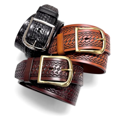 Image of Basketweave Work Uniform Genuine Leather Belt 1.75 inch for Men-Black, Brown, or Tan