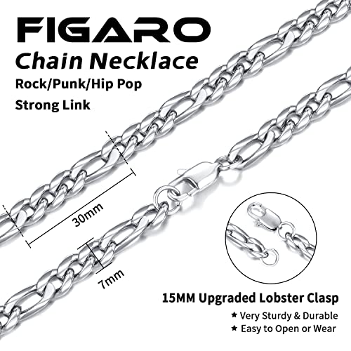 Image of Jewlpire 5.5mm 7mm Figaro Chain 14K Gold Plated Chain Necklace for Men, Stainless Steel Sturdy Mens Chains Necklace, 16 18 20 22 24 26 Inch