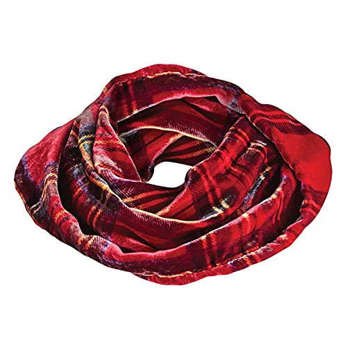 Ladycrow Womens Red Velvet Infinity Scarf, Red Scottish Tartan Plaid, 10
