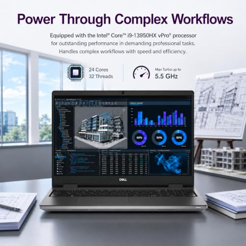 Image of Dell Precision 7680 Laptop, NVIDIA RTX 2000 Ada 8GB, i9-13950HX, 64GB DDR5 | 16 inch FHD+ Mobile Workstation, 2TB SSD, Intel 24-Core > Ultra 9 285H, Dell Pro Max, Engineer, Designer, Creator, Win 11 Pro