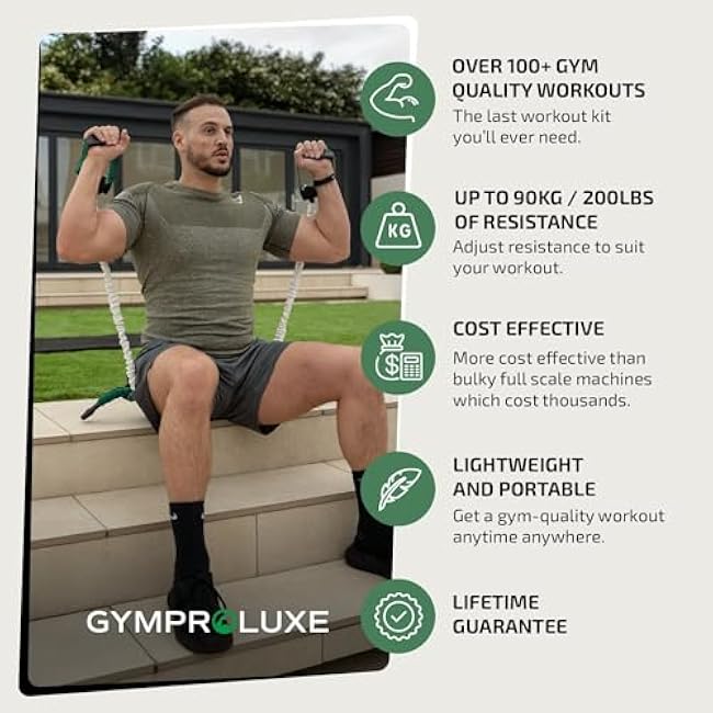 Portable Gym - Resistance Exercise Band Set - 200LBS Resistance Bands for Men & Women - Multi Gym Fitness Equipment & Pilates Bar for Home Workout