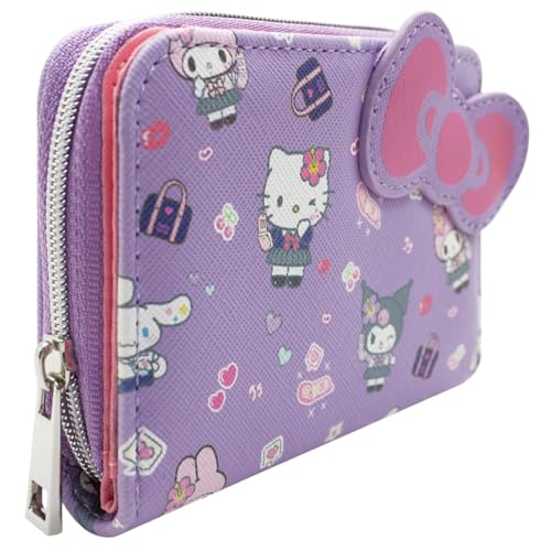 Kitty & Friends Hello Lapin Kawaii & Chiot Moelleux Porte-Monnaie/Portefeuille Bi-Fold Poche à Monnaie, Porte-ID & Porte-Cartes, Violet