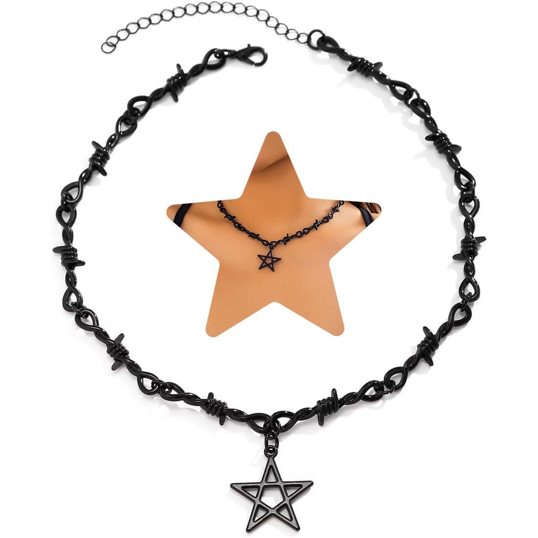 Collana Choker Gothica Con Ciondolo A Stella E Luna Nera, Gioielli Originali Per Halloween Per Donne E Ragazze