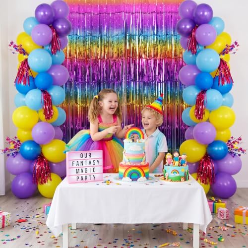 Image of TONIFUL 2Pcs Rainbow Gradient Metallic Tinsel Foil Fringe Curtain Streamer