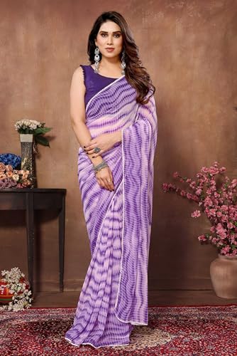 Image of Panzora Women's Georgette Printed Ready To Wear One Minute Saree With Unstitched Blouse Piece
