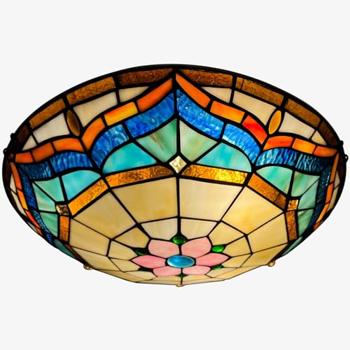 ARTZONE Tiffany Ceiling Lights, Stained Glass Ceiling Light 3-Lights 16 Inch Tiffany Flush Mount Ceiling Light for Bedroom Dining Living Room Entryway Foyer by ARTZONE - Used condition - US$65.65