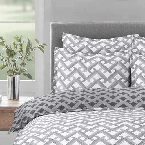 Majestic Giftware Madison Linen 8-Piece Full Size Duvet Bedding Set (BL107-F) | Diamond Braid Dark Gray 300 TC Cotton Sateen Durable & Washable | 2 Fitted Sheets, 2 Duvets, 4 Pillowcases
