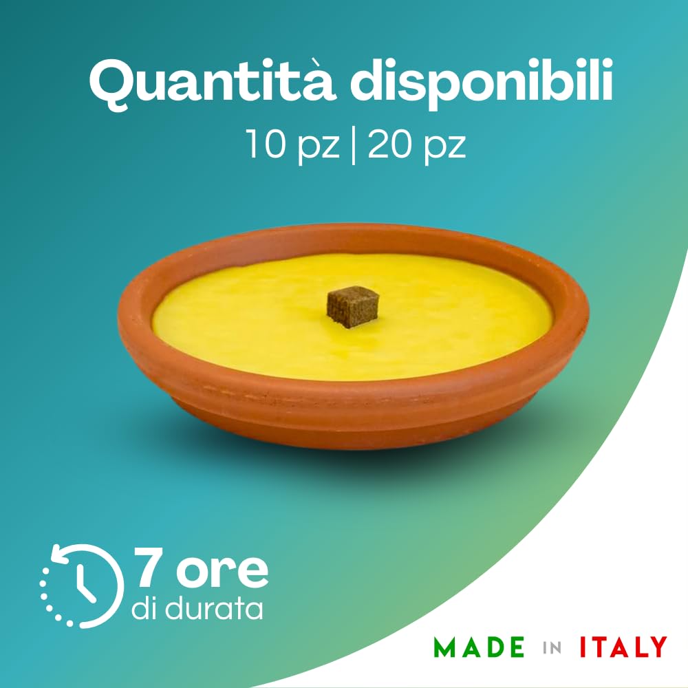 Palucart, candela citronella candele per esterno in coccio di terracotta 17 cm set da 20 pezzi giardinaggio antizanzare feste ed eventi