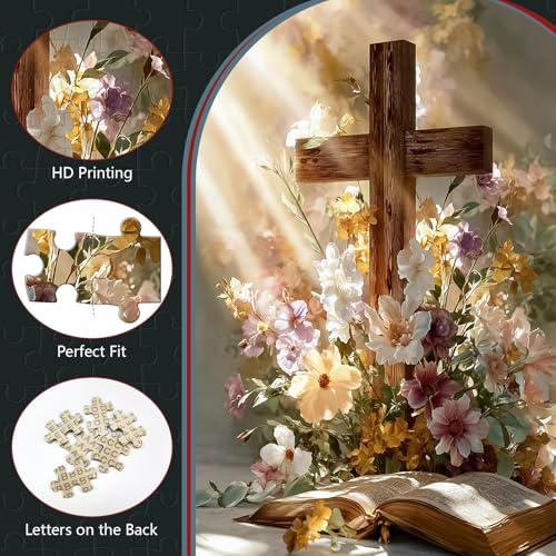Rompecabezas de 300 piezas para adultos Cruz Cristiana 15x10 pulgadas | Rompecabezas bíblico religioso con flores de margarita para adultos y niños decoración del hogar regalo de cumpleaños juguetes miniatura 4